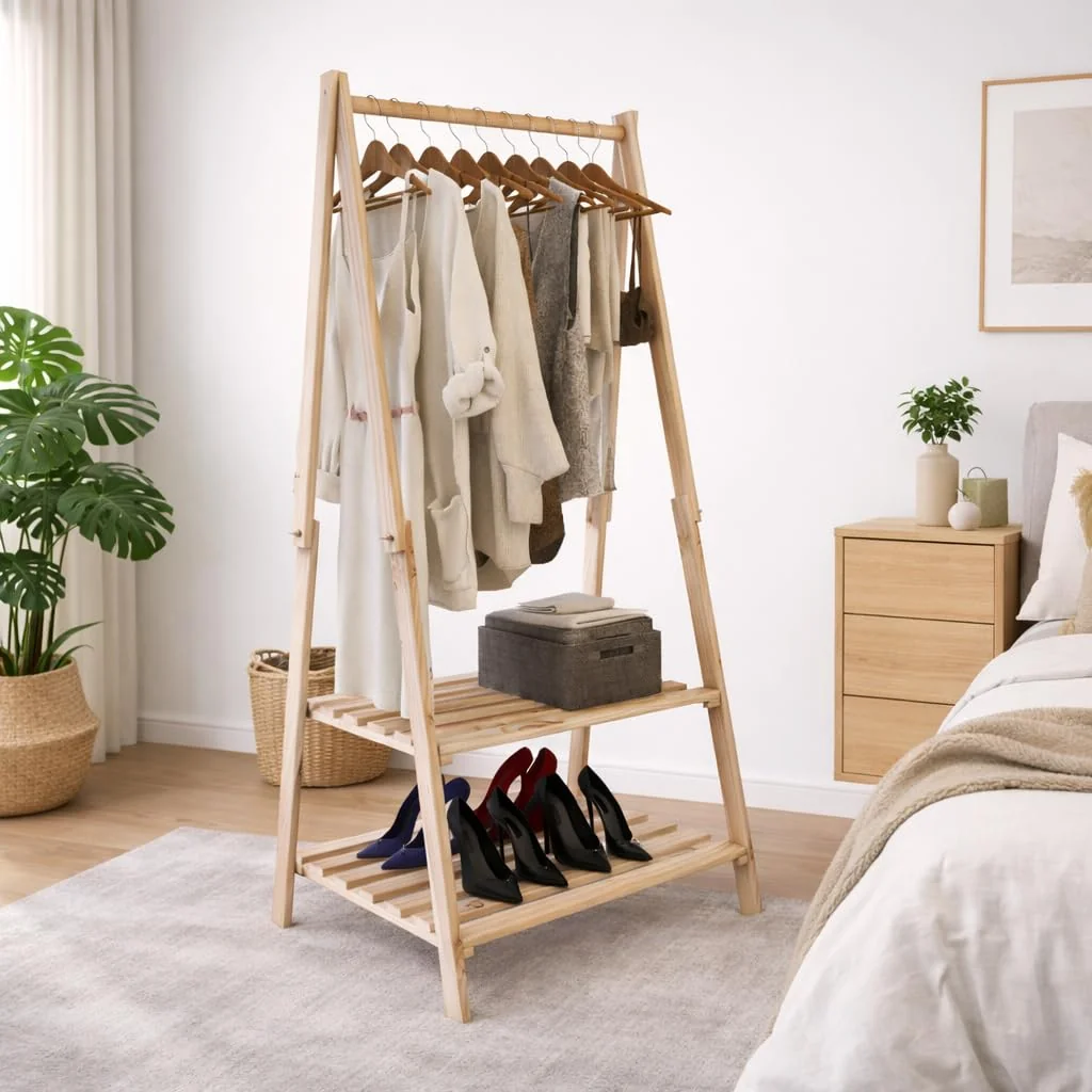 Arara De Madeira Dobravel Expostior Closet Pinus Sapateira