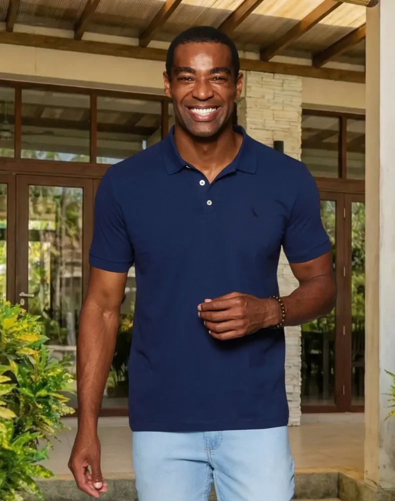 Camisa Polo Reserva Essence Básica Marinho Liso G