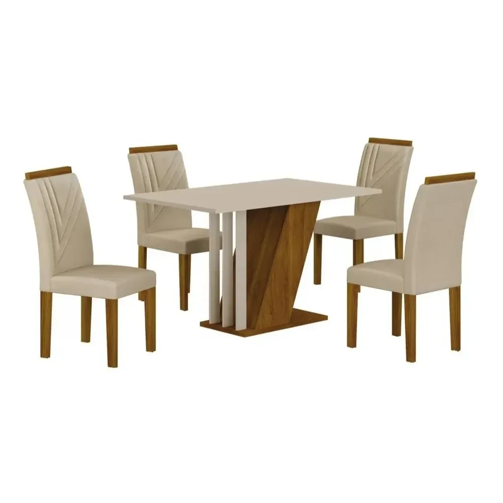 Conjunto Sala De Jantar Com 4 Cadeiras Miami Freijo/offwhite/palha Veludo
