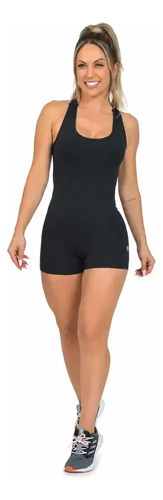 Macaquinho Fitness Academia Zero Transparencia Shorts Preto P