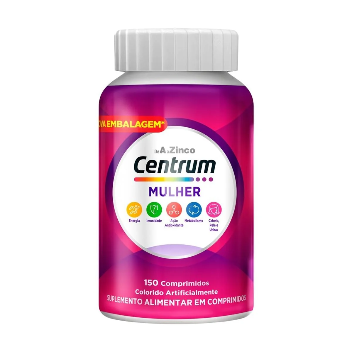 Centrum Mulher Multivitaminico Diário, com Magnésio, Vitamina D e Vitamina B12, 150 Comprimidos