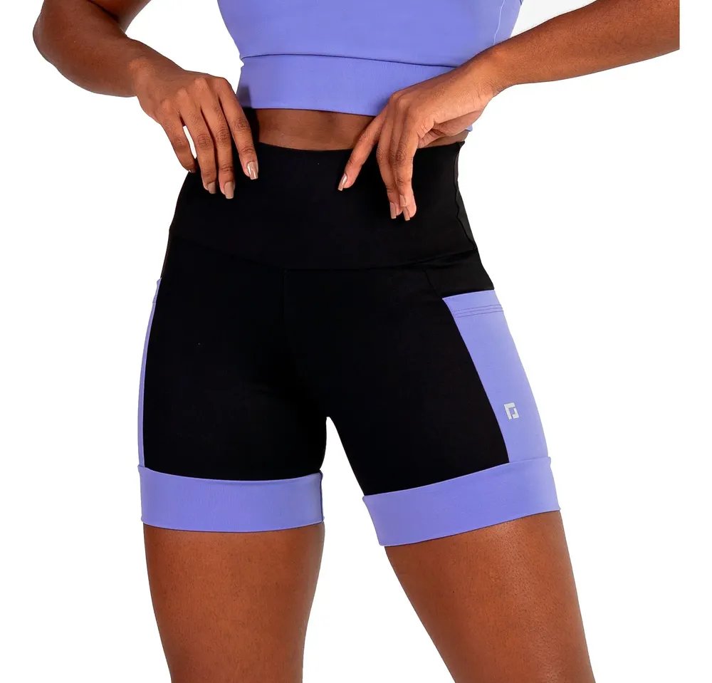 Shorts Feminino Cintura Alta Com Bolsos Academia Corrida  Lilás Gg