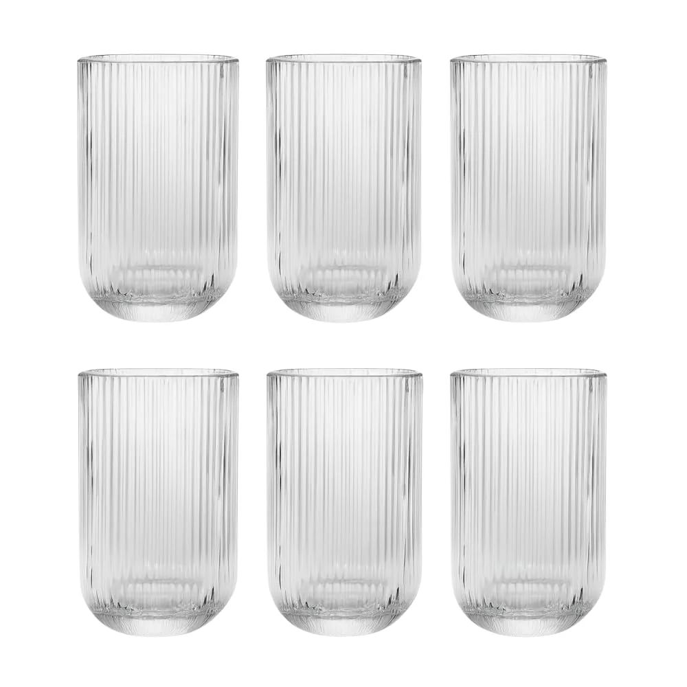 Jogo com 6 Copos de Vidro Canelado 420ml Design Elegante e Resistente Ideal para Suco Água Refrigerante Drinks e Café Transparente para Cozinha Bar e Restaurante