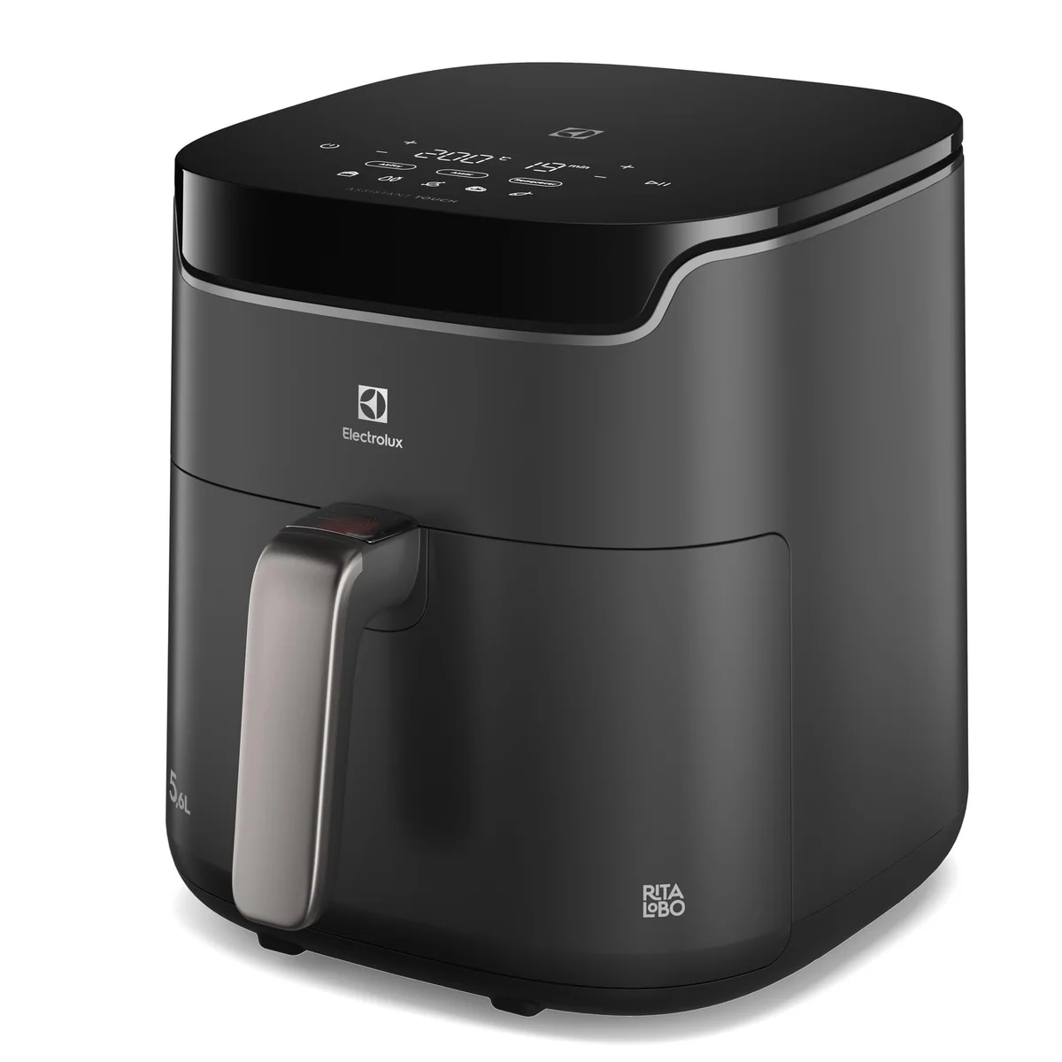 Electrolux Air fryer Fritadeira Elétrica sem oleo Rita Lobo 5,8L 9 receitas funções pré-definidas Painel Digital timer 60min desligamento automático cesto removível antiaderente 1400W EAF45 127v Cinza