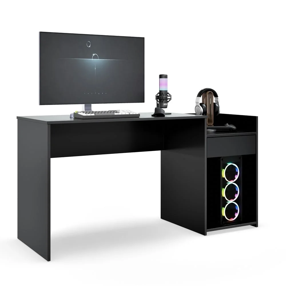 Mesa para Computador Pc Gamer Com Gaveta Nicho Escrivaninha Eros (Preto)