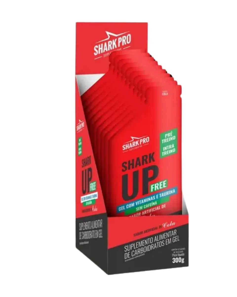 Shark Pro Suplementos Shark-up FREE Gel Carboidrato Sem Cafeina Display 10 Sachês de 30g Sabor Cola Pre Treino Sem Gluten Suplemento Alimentar