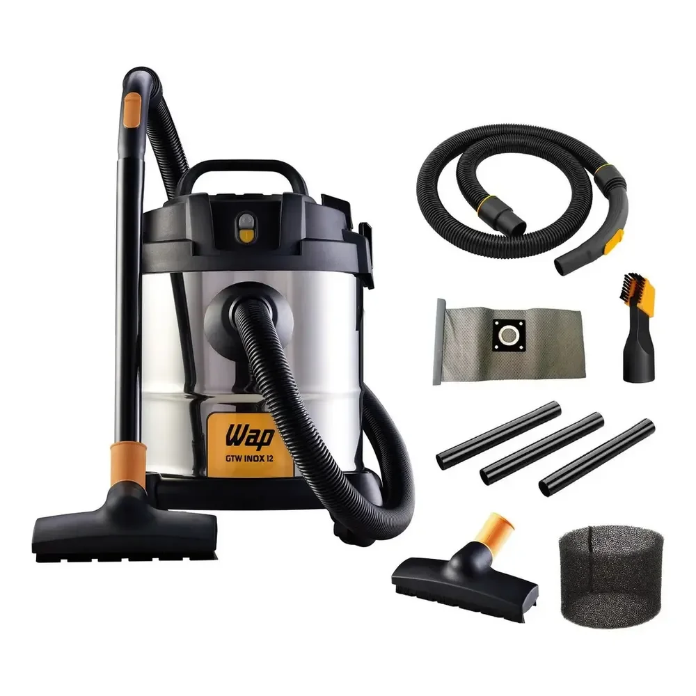 Aspirador De Pó E Água Wap Gtw Inox 12 1400w Com Bocal De Sopro Aço Inoxidável/preto/amarelo 220v