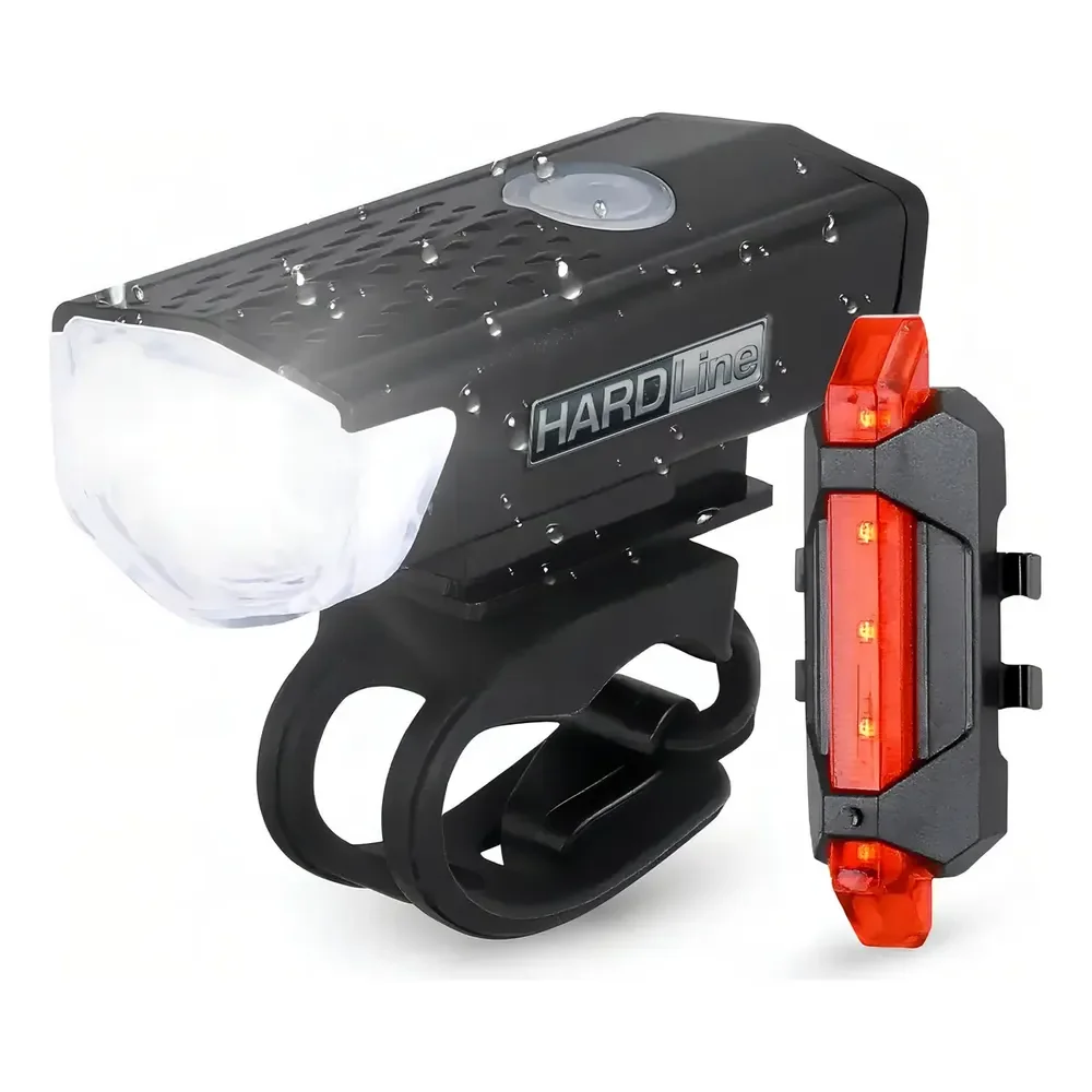 Kit Farol E Lanterna Para Bicicleta Hardline Recarregável Usb 400 Lúmens À Prova D'água Preto