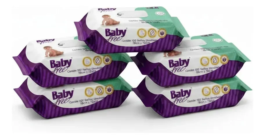 Lenços/toalhas Umedecidos Baby Free 500un 5 Pacotes