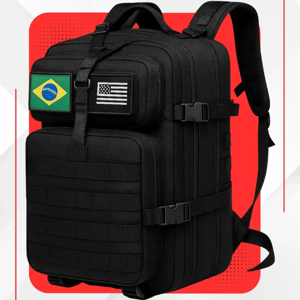 Mochila Tática Impermeável Militar Reforçada Grande 50 Litros Masculina Feminina Anne Preto