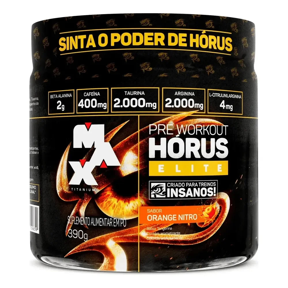Horus Elite 390g Pré Treino 400mg Cafeína - Max Titanium Sabor Tangerinaa