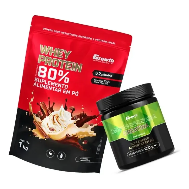 Kit Growth: Whey Protein Capuccino 1kg + Creatina Monohidratada 250g Sem Sabor