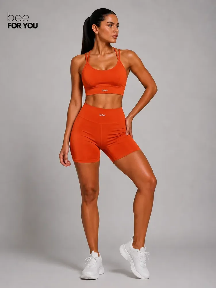 Roupa Fitness Top Cropped E Short Premium Feminino Laranja M