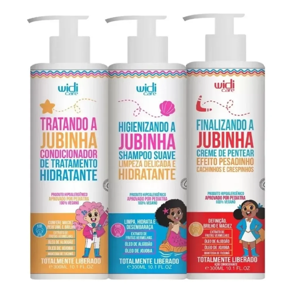 Kit Jubinha Infantil Shampoo Condicionador + Creme Pesadinho Kit Completo