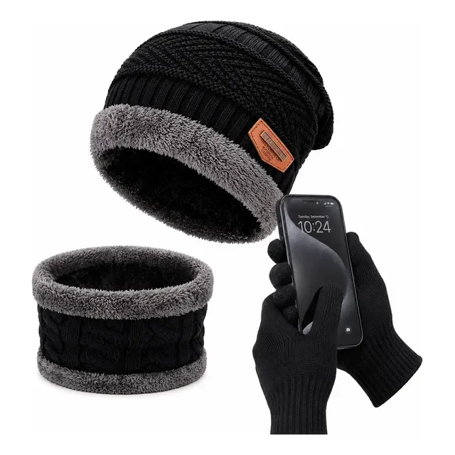 Kit Touca Gorro + Cachecol Echarpe Lã + Luva Touch Celular