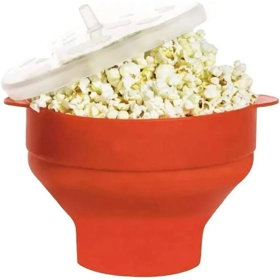 Pipoqueira Grande Para Micro-ondas Sem Óleo Balde Pipoca Silicone Redonda Com Tampa Livre BPA