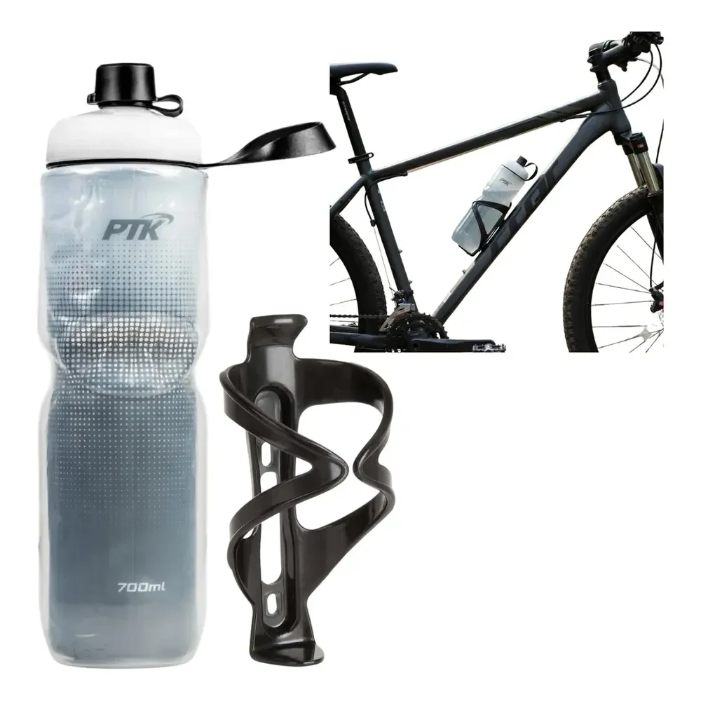 Garrafa Caramanhola Agua Térmica Bicicleta 700ml Com Suporte Preto