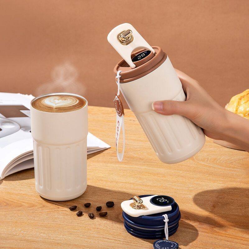 Copo Térmico Cafe 450 ml Inox com Display Digital e Tampa com Trava – Mantém Temperatura por Horas