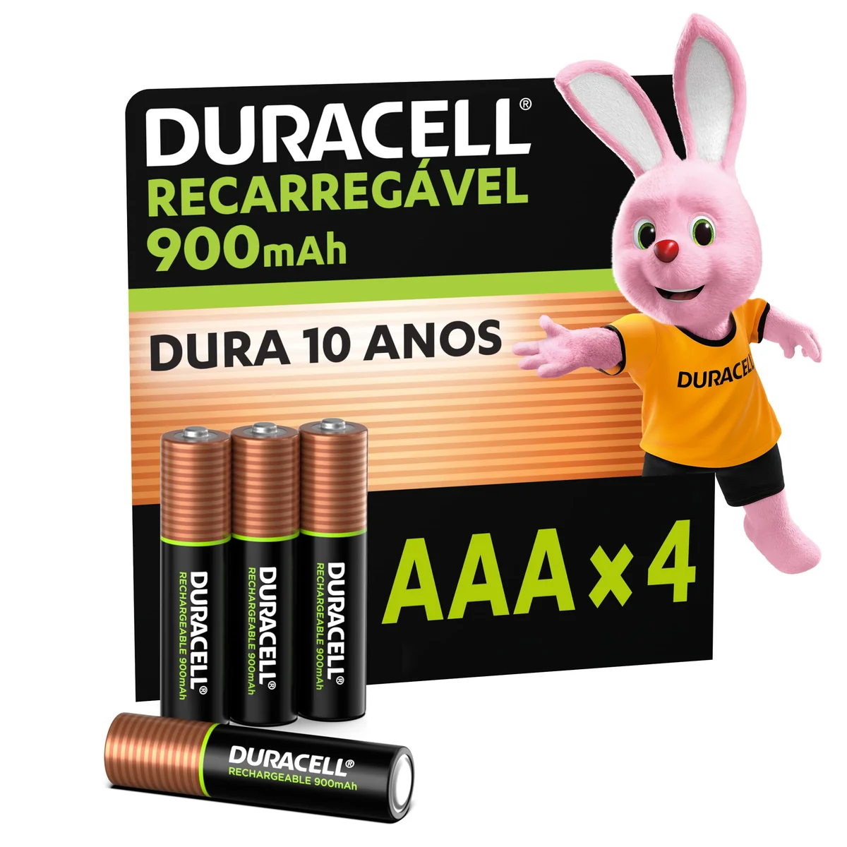 Duracell Pilha Recarregável AAA 900mAh Palito Com 4 Unidades – Ideal para Câmeras Digitais e Dispositivos de Alto Consumo