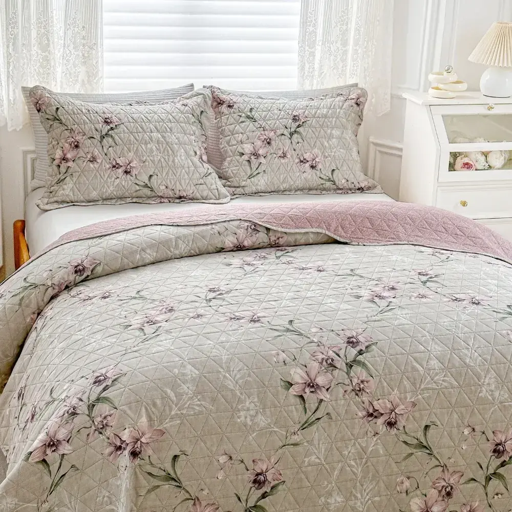 Kit Colcha Casal Bouti Cobre Leito Estampado 3 Pçs Arabesco Floral