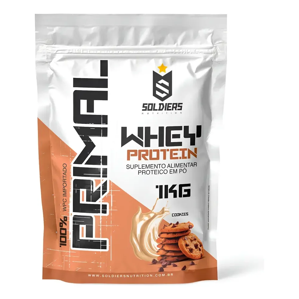Whey Protein Primal 1kg Sabor Cookies Soldiers Nutrition Pós Treino Recuperação Suplemento Proteína Biscoitos