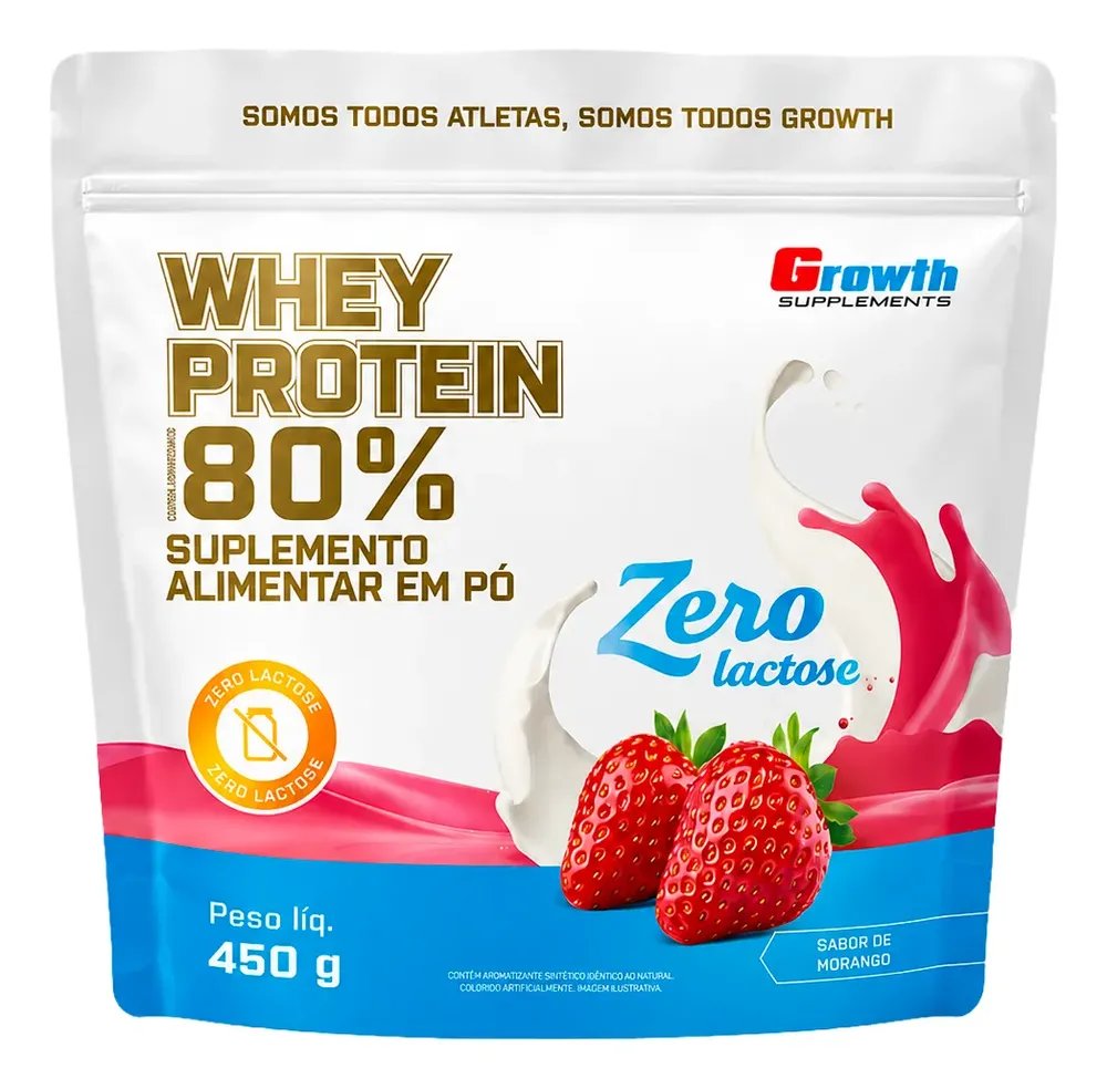 Whey Protein Concentrado Zero Lactose 450gr - Growth Morango