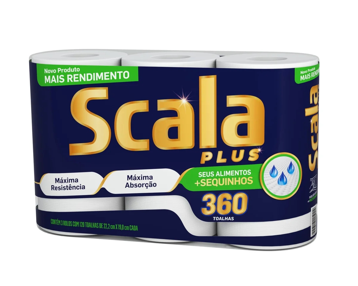 Scala Plus Papel Toalha Mega, 360 Toalhas (3 Rolos de 120 Toalhas Cada)