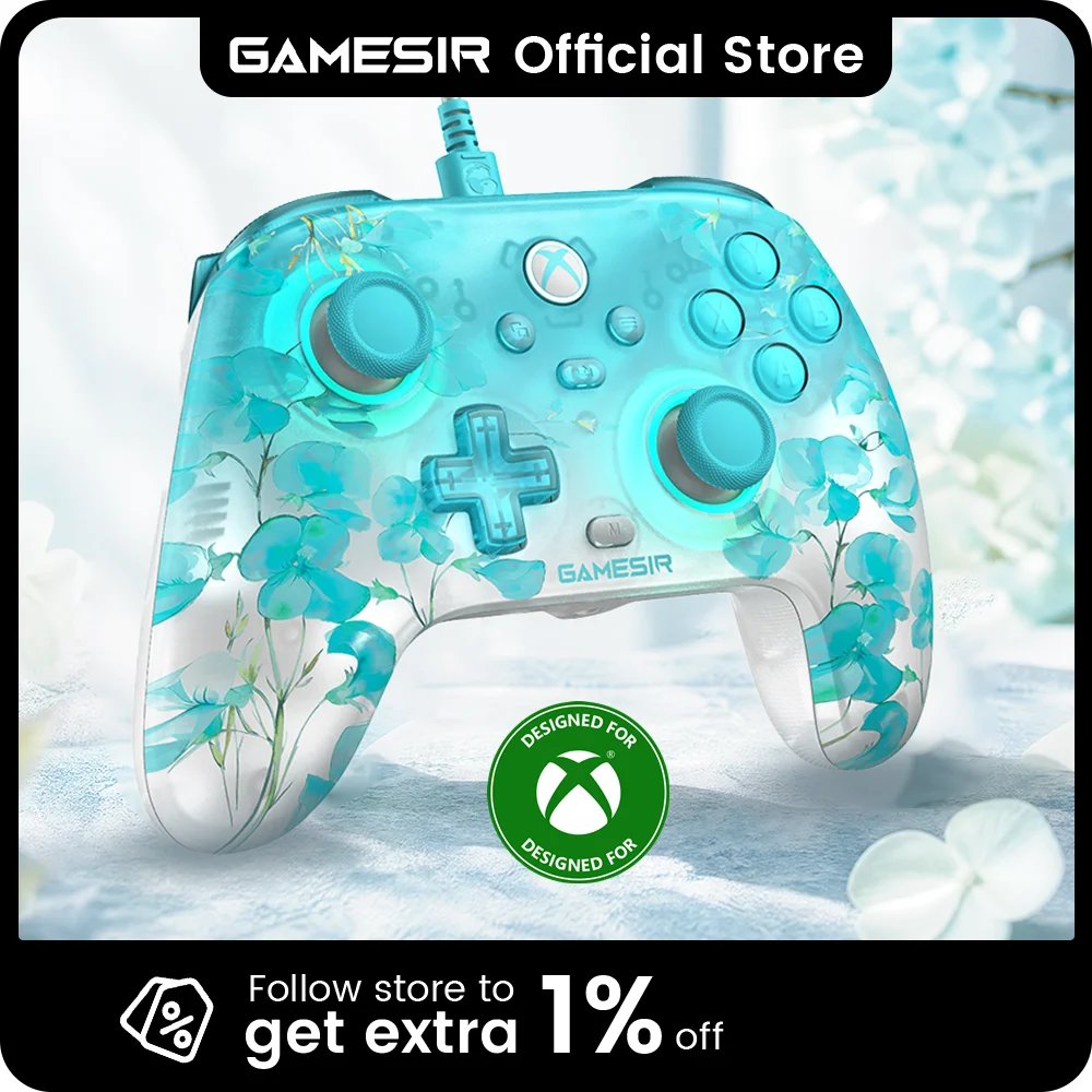 Controle de Jogo GameSir T7 Pro Floral com Fio para Xbox Series X, Xbox Series S, Xbox One, com Joystick de Efeito Hall
