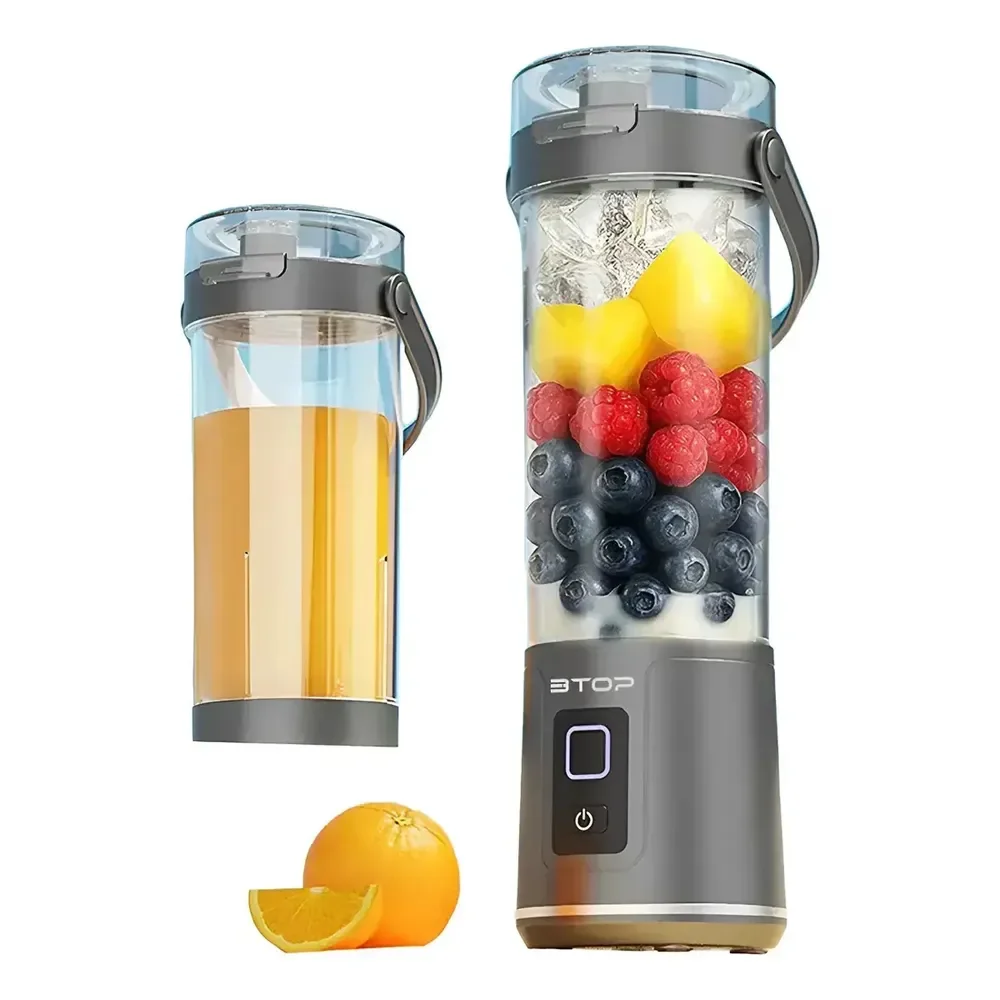 Mini Liquidificador Portatil Cinza Com Copo 600ml Sem Fio Recarregável 12 Laminnas Com Copo Shake 127/220v