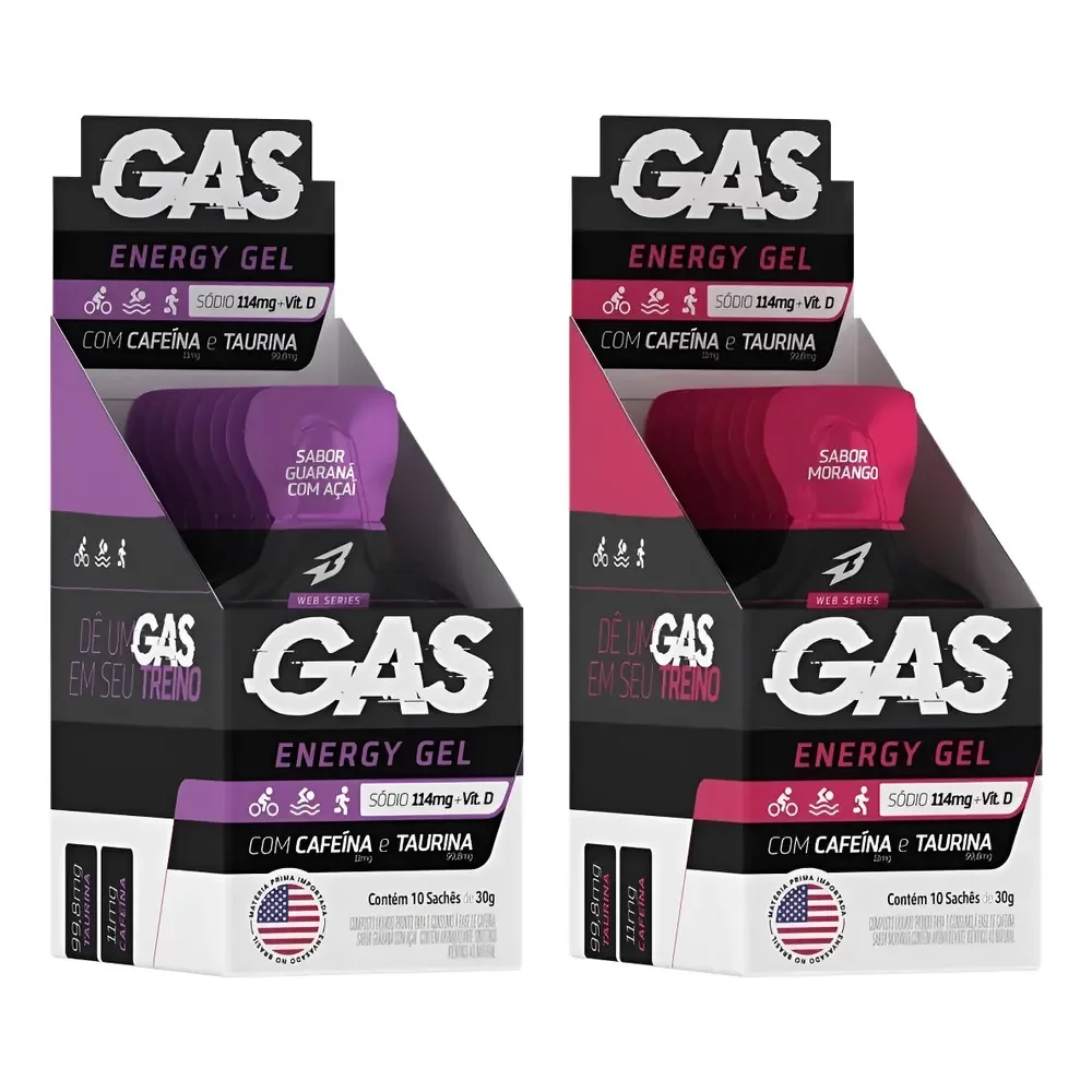 Kit 2x Caixas Gas Energy Gel 20 Sachês Ciclismo Bodyaction Guaraná Com Açaí/morango