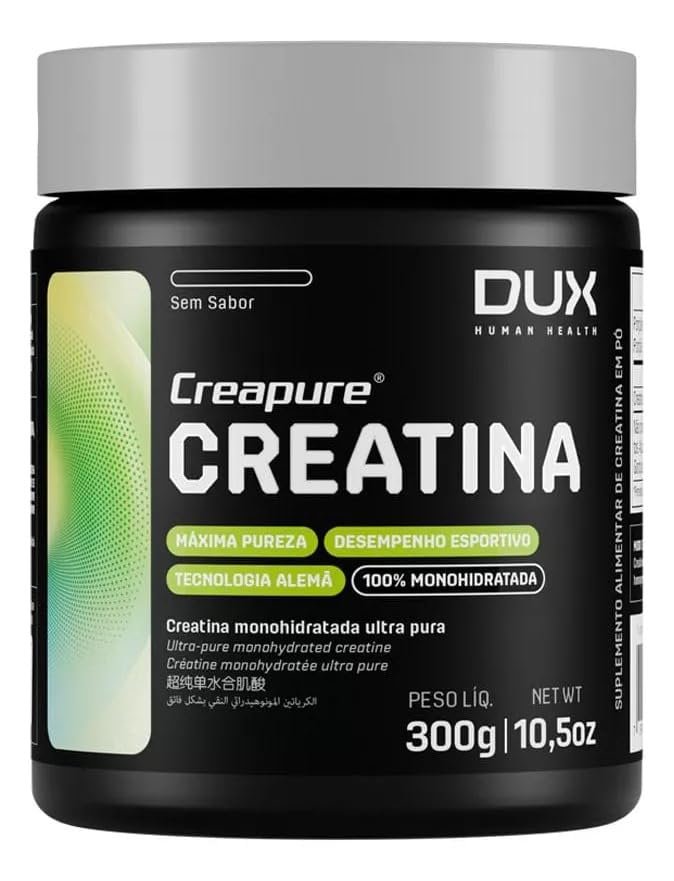 Creatina Creapure Monohidratada, Suplemento em Pó Sem Sabor para Ganho Muscular e Desempenho Esportivo, Hipertrofia, Força Energia Resistência, Suplementos Naturais 300g, Ultra Pura 100% DUX