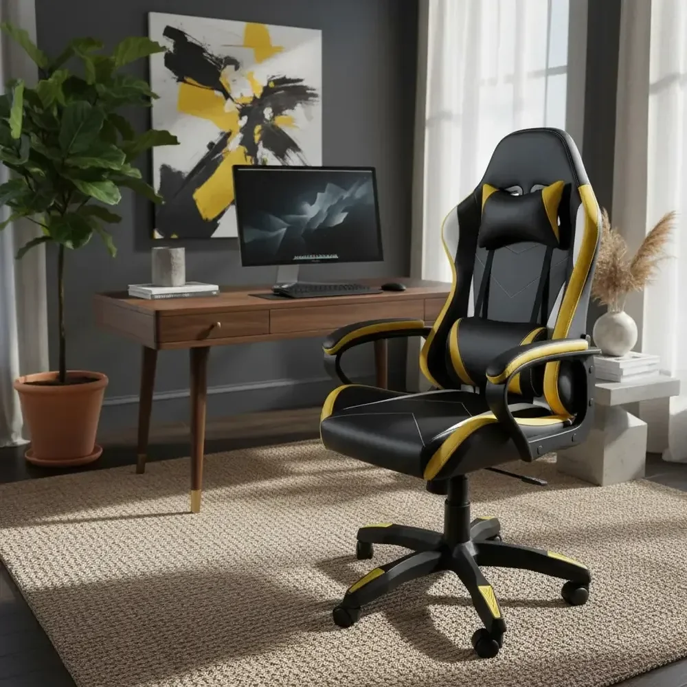Cadeira Gamer Python Fly Ergonômica Giratória Altura Ajustável Amarela Amarelo Couro Sintético