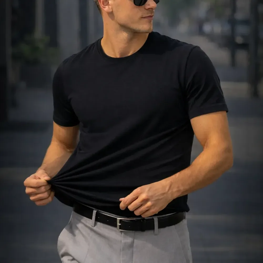 Camiseta Basica Modal Masculina Algodão Malha Peruana Preto Sem Estampa Gg Liso
