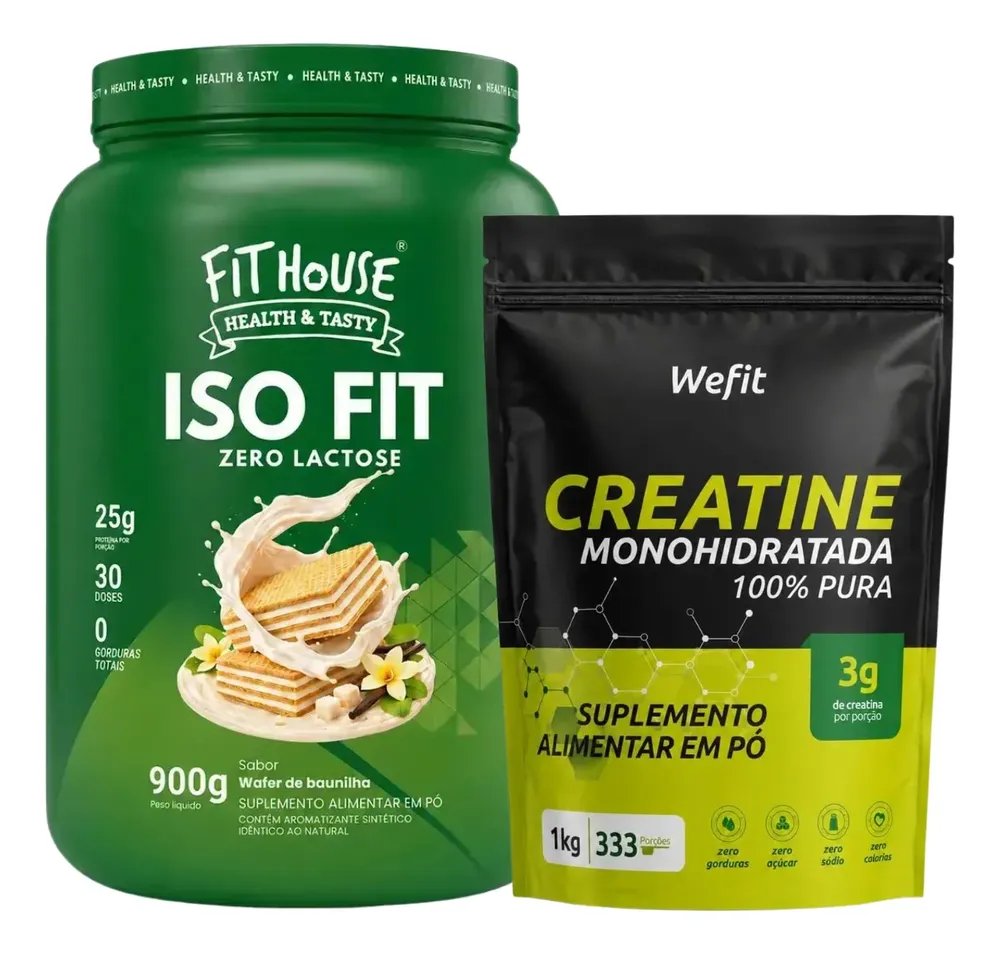 Kit Proteína Isolada Zero Lactose 900g Baunilha + Creatina Monohidratada 1kg Sem Sabor