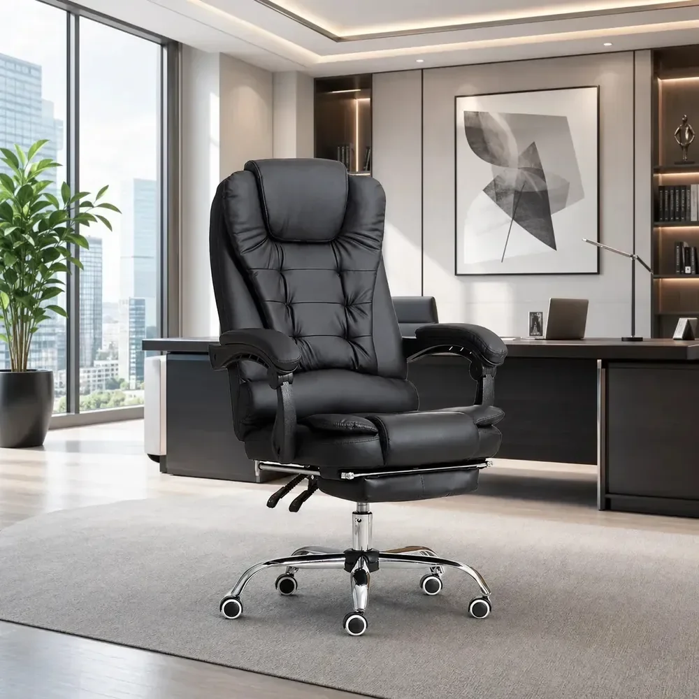 Cadeira De Escritorio Sweet Studio Presidente Ajustável Preta Couro Sintético Preto