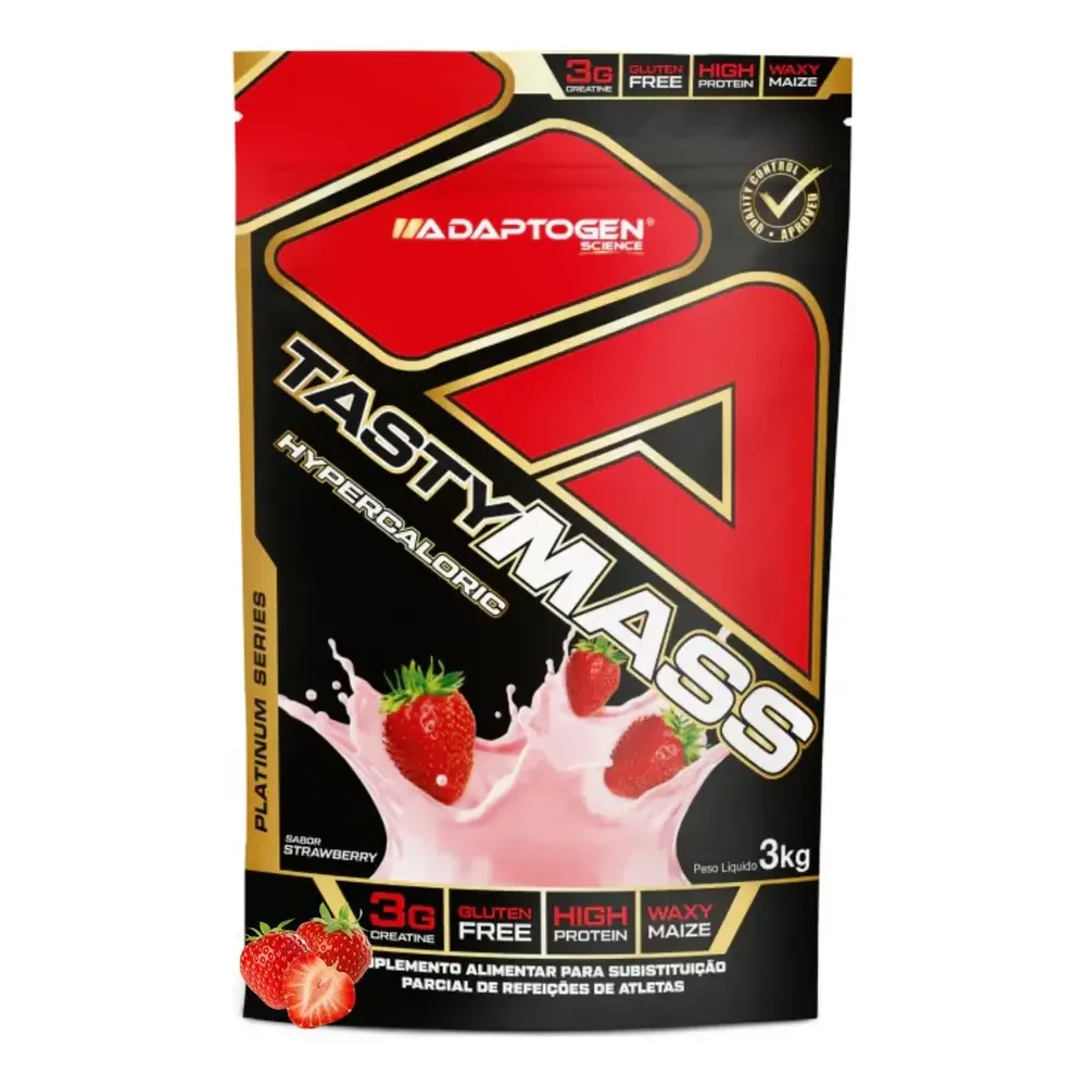 Suplemento Em Pó Tasty Mass Hipercalórico Adaptogen Science Sachê 3kg Sabor Morango