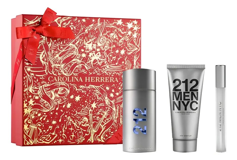 Conjunto Perfume Masculino 212 NYC Men de Carolina Herrera Eau de Toilette 100ml + Pós-Barba 100ml + Mini 10ml