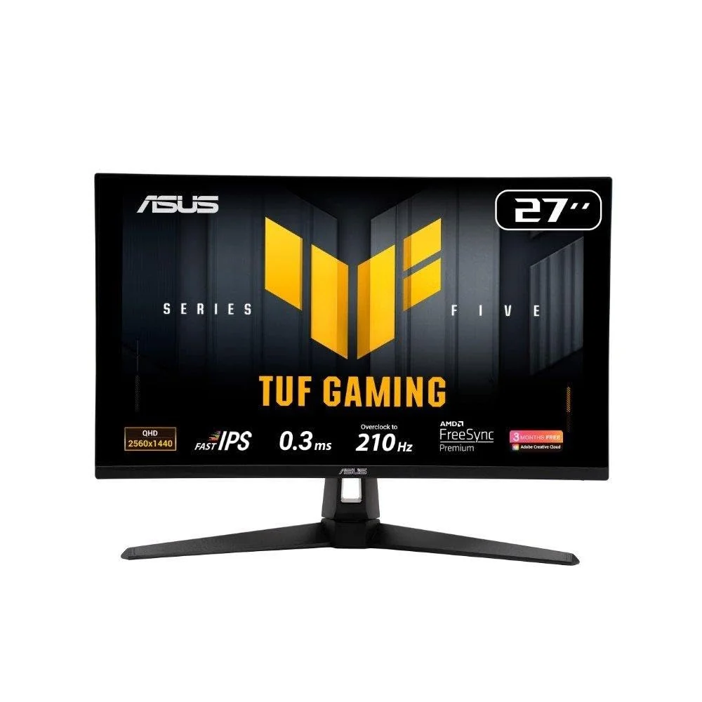 Monitor Gamer ASUS TUF 27", QHD, 210Hz, 0.3ms, IPS, G-Sync Comp, FreeSync Premium, Ajuste de ângulo, Som Integrado - VG27AQ5A