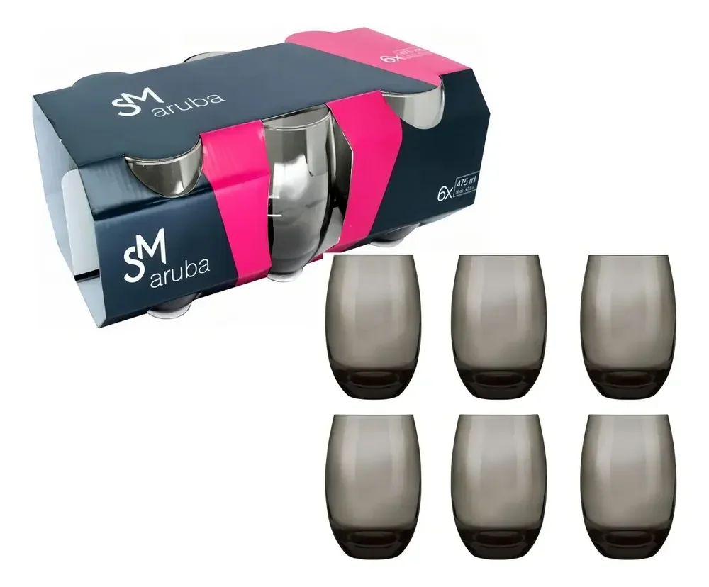 Jogo De Copos Aruba 465ml 6 Peças Cozinha Grande Nadir Cor Fume Cinza