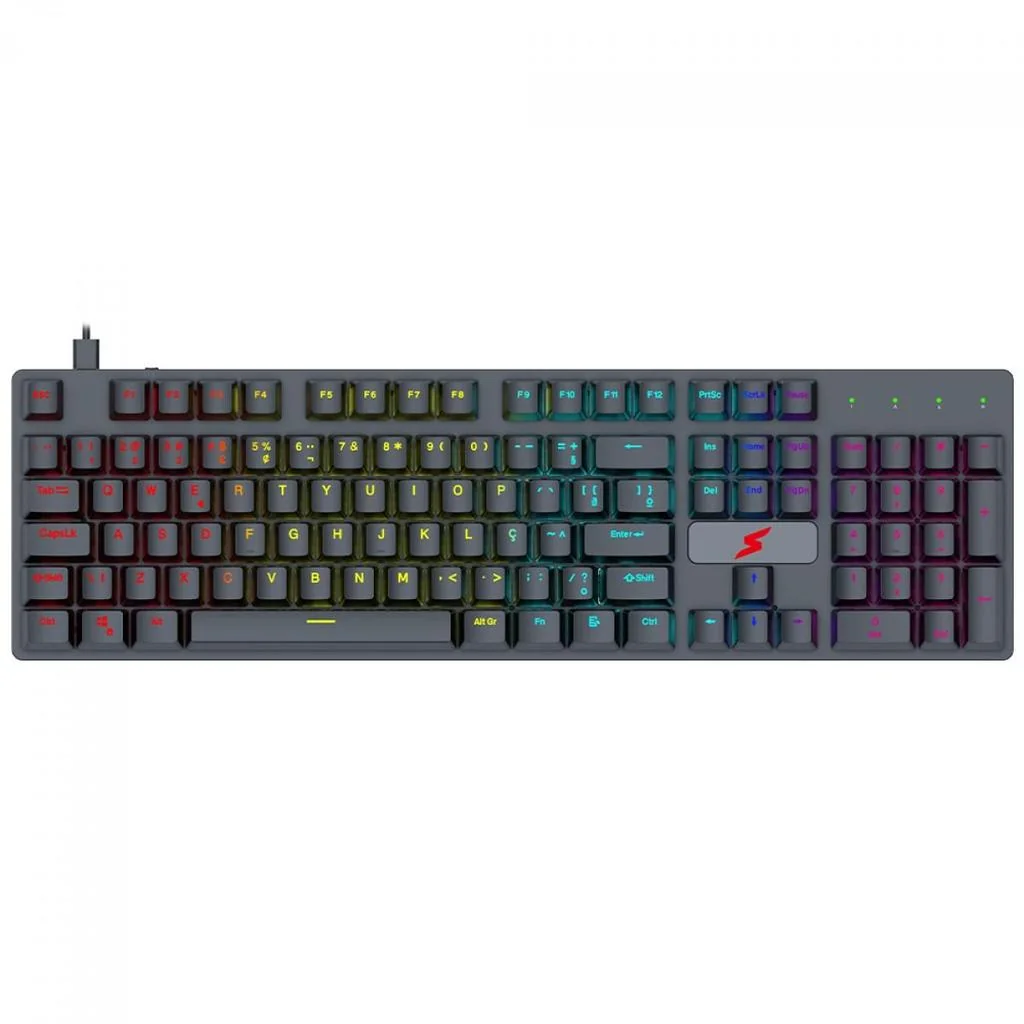 Teclado Gamer SuperFrame Striker Rainbow Switch Blue ABNT2 USB Full Size Preto