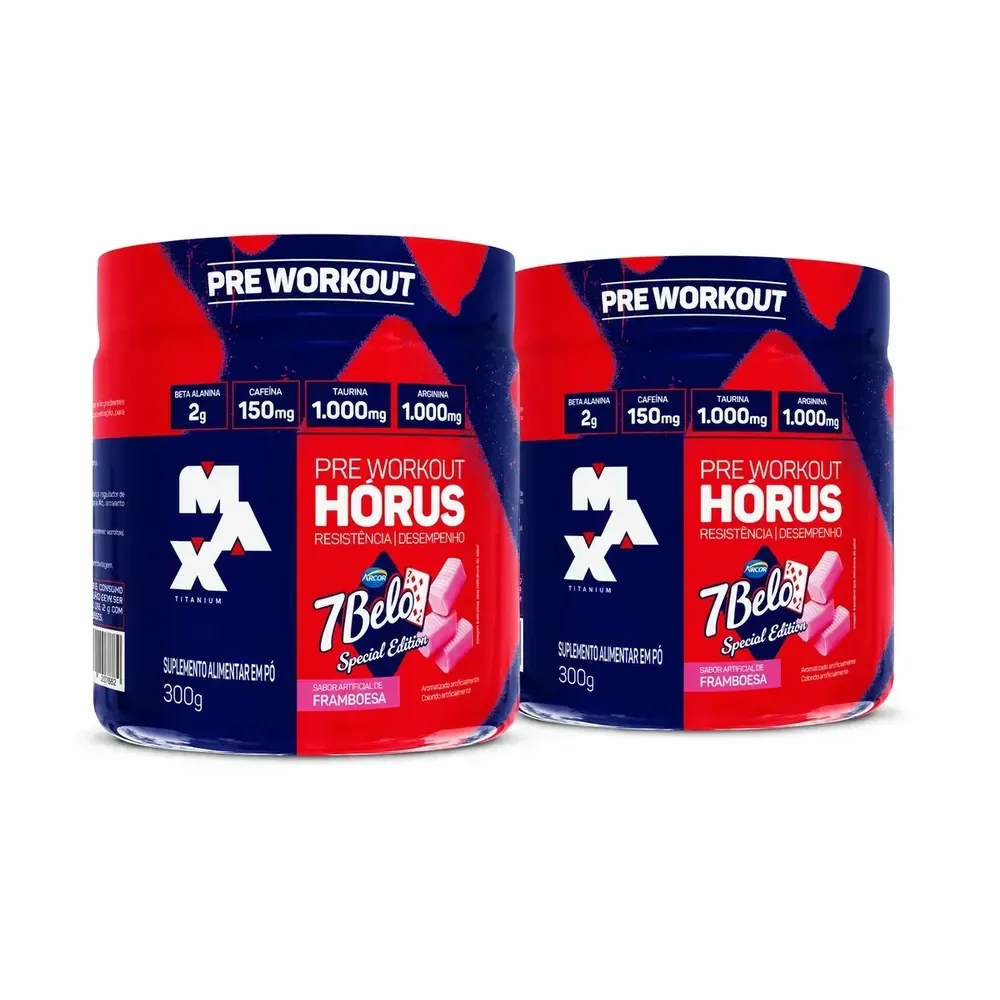 Pré Treino Hórus 7 Belo Max Titanium 300g Sabor Framboesa Kit 2 150mg Cafeína Energia Foco Performance 7 Belo - Artificial Framboesa