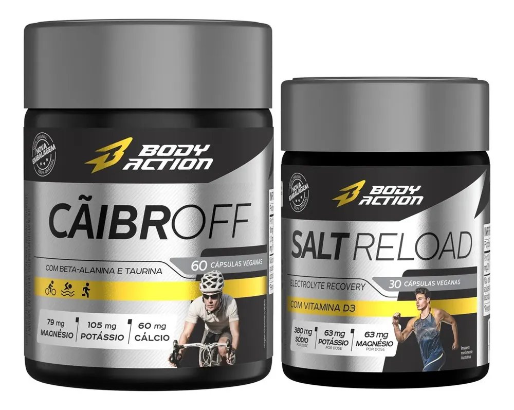 Suplemento Potássio Magnésio Cãibroff Caps + Salt Reload Cápsulas Sal Bodyaction Sabor Sem Sabor