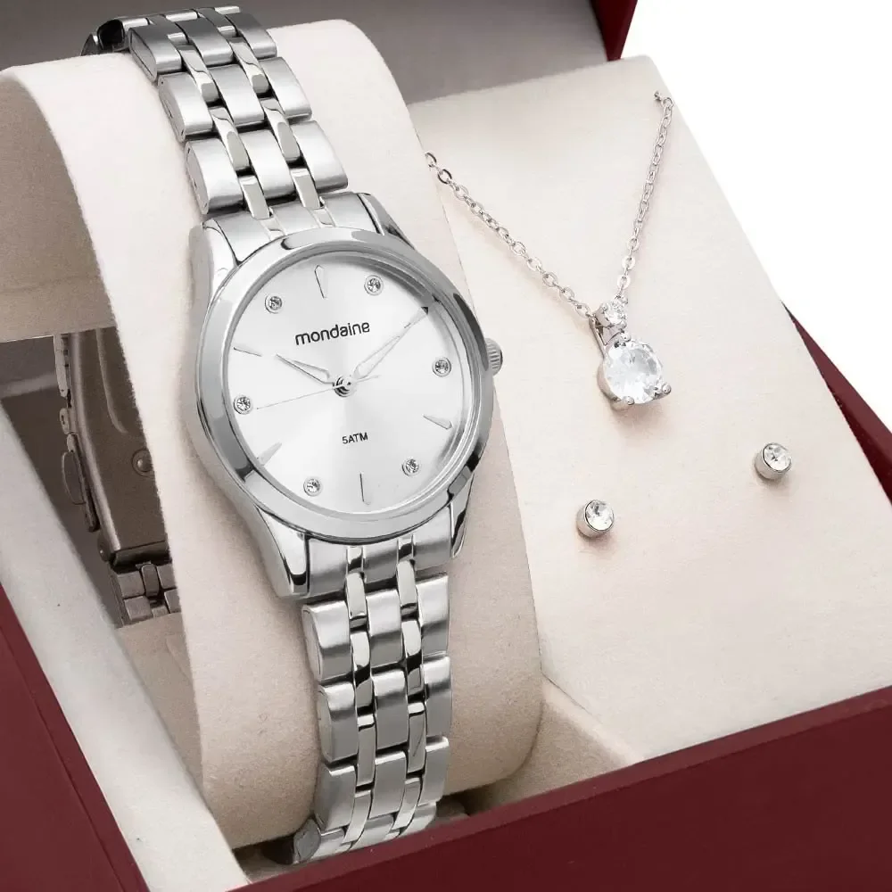 Kit Relógio Mondaine Prata Feminino 32610l0mkne2k1