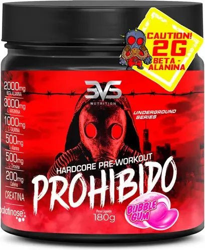 Pré Treino 3VS Hardcore Prohibido Sabor Chiclete com Beta Alanina e Cafeína 180g
