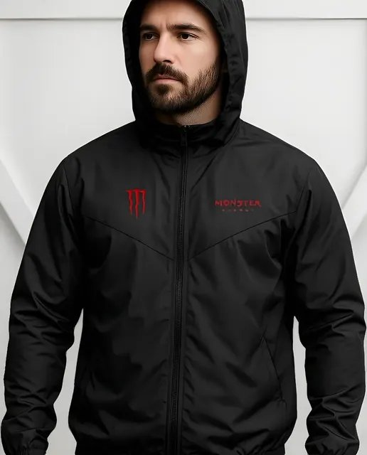 Jaqueta Masculino Corta Vento Red Monster Capuz Bolso Zíper