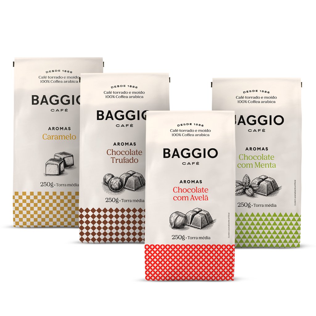 Baggio Café - Kit de Cafés Moídos Aromas 1kg - Caramelo, Chocolate Trufado, Avelã e Menta