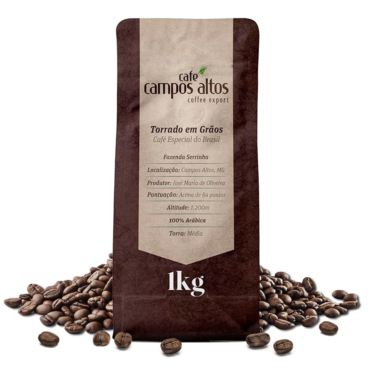 Café Campos Altos Especial em Grão 1kg, Arábica Catuaí Vermelho, 84+ Pontos