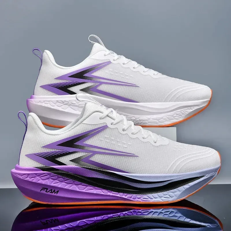 Calçados Esportivos Ultraleves, Tênis De Corrida Para Casais White And Purple Geométrico 44