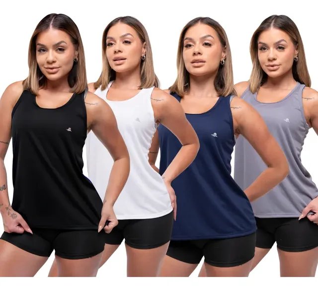 Kit 4 Regatas Feminina Mash Dry Fit Fitness Sortido