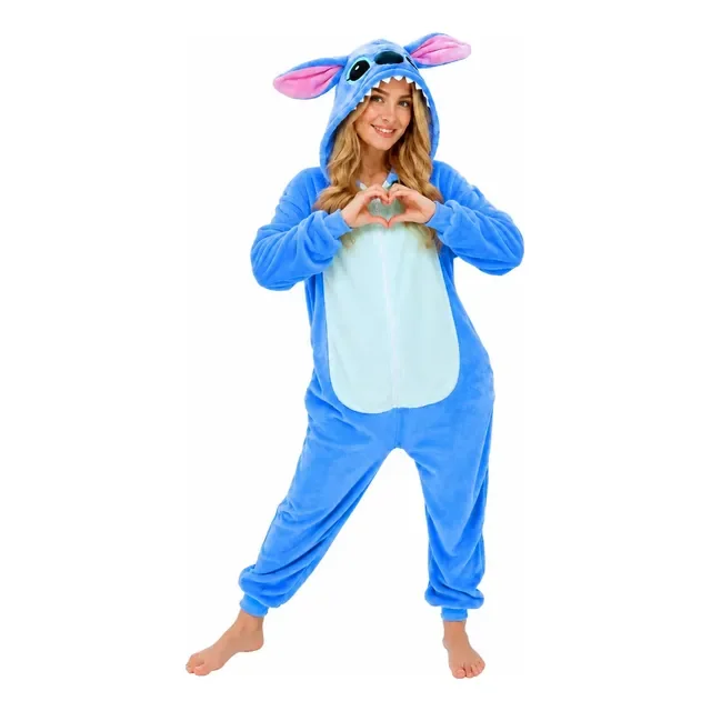 Pijama Macacão Kigurumi Stitch Feminino Adulto Plush Zíper